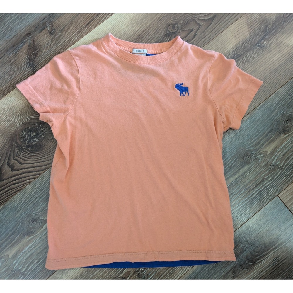 Abercrombie Kids Peach Short Sleeve Blue Logo Embroidered Muscle T-Shirt LRG Y2K